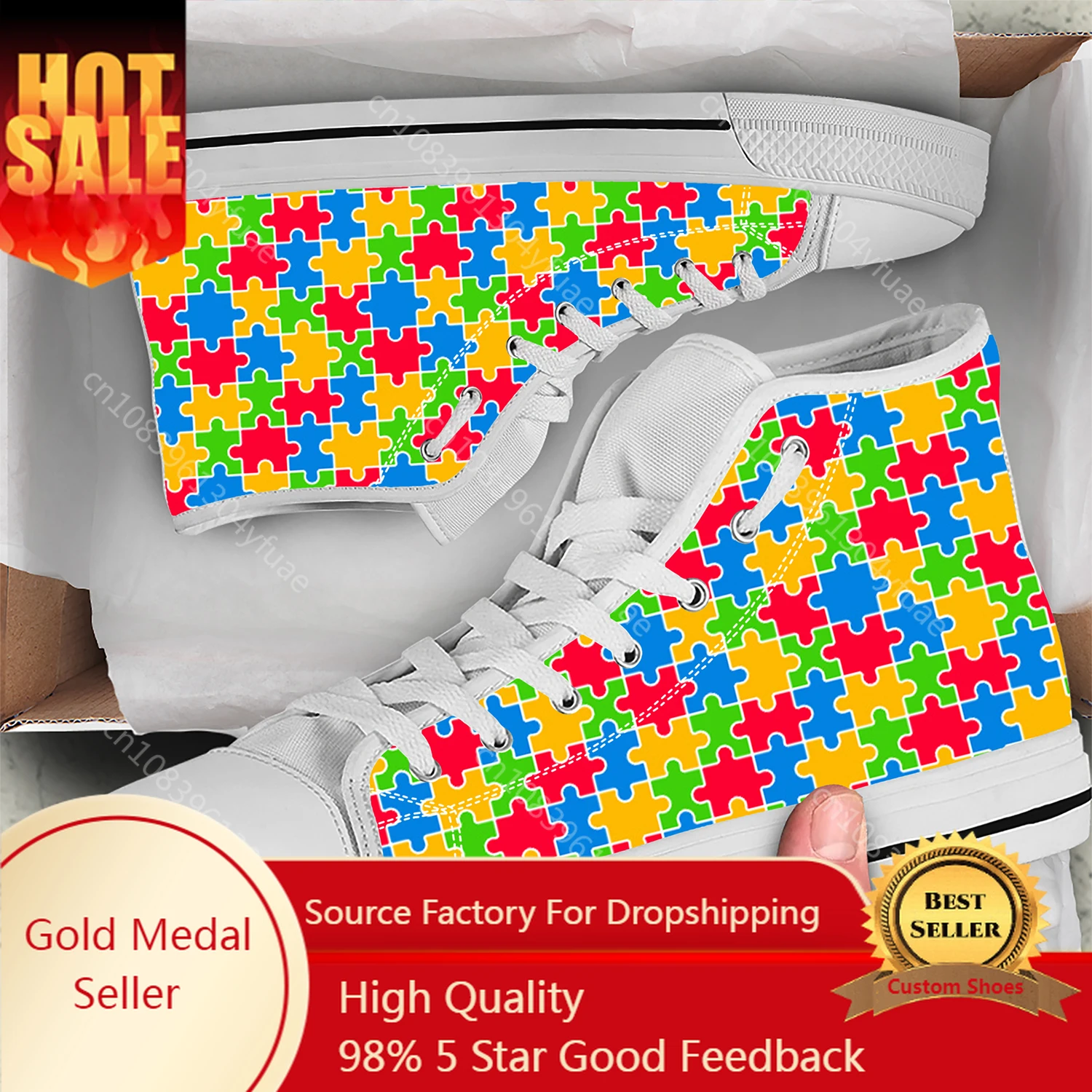 

Hot Autism Awareness Jigsaw Puzzle Men Women Fashion Lightweight High Top Canvas Shoes 3D Print Casual Breathable Canvas Shoes