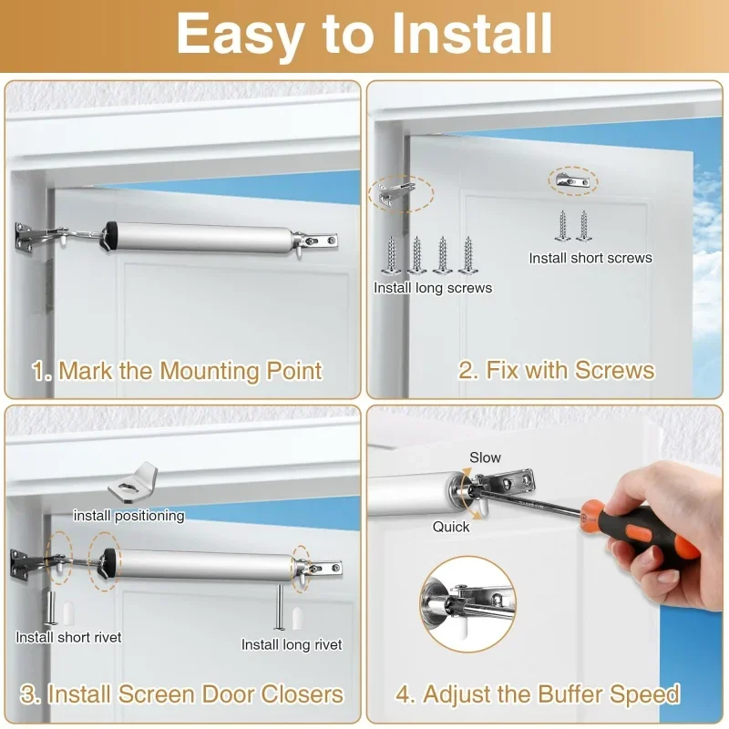 4 Color Soft Closing Automatic Door Closer 35KG Pneumatic Adjustable Speed Positioning Door Stop Protective Door Holder Hardware