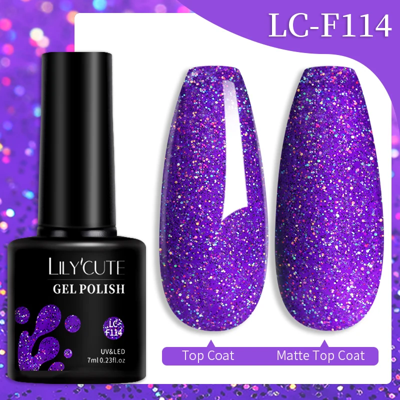 LILYCUTE Purple Glitter Sequins Gel Nail Polish Full Coverage Shiny Color Semi Permanent All For Manicure Nail Art Gel Varnish