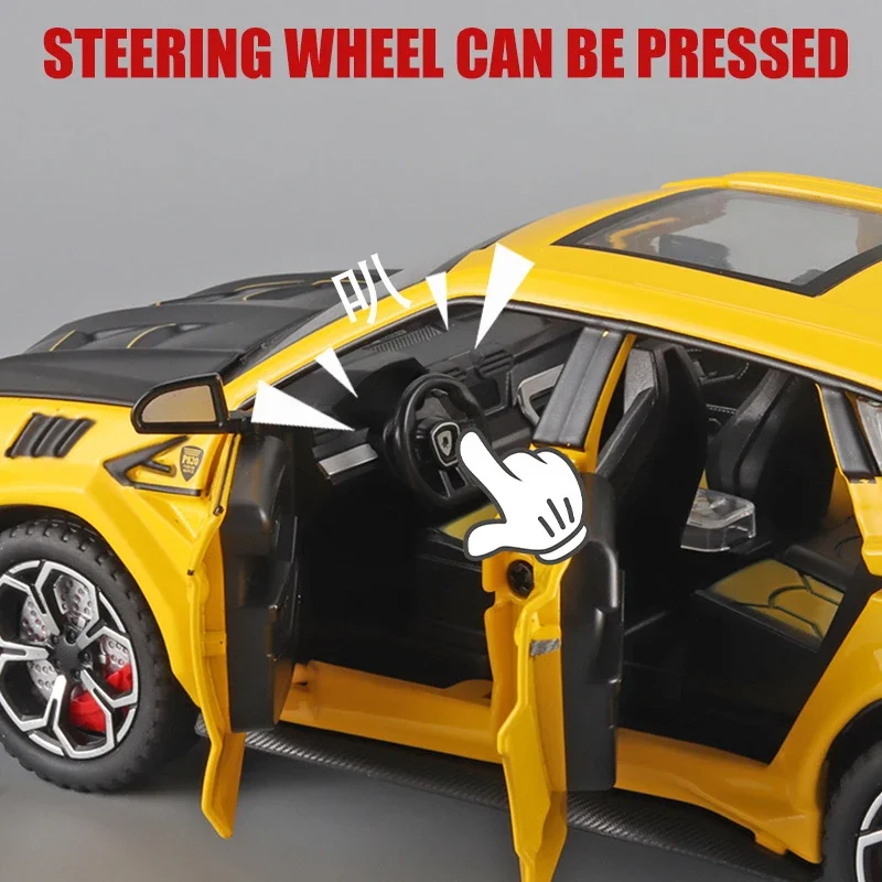 1:24 URUS Bison SUV Coupe Spray coche en miniatura de aleación sonido y luz simulación decoración de coche colección juguete para regalo infantil