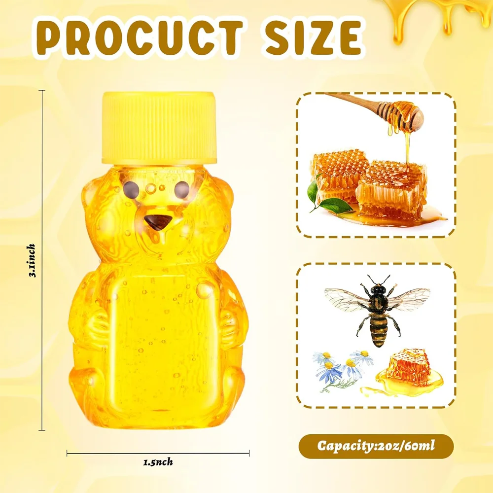 96 Pieces 2 oz Plastic Honey Bear Bottle for Storing and Dispensing Holiday Baby Shower Gifts