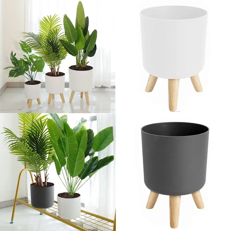 

Flower Pot With Wood Holder Plant Stand Display Rack Planter For Indoor Desktop Living Room Decoration Floor-standing Flower Pot