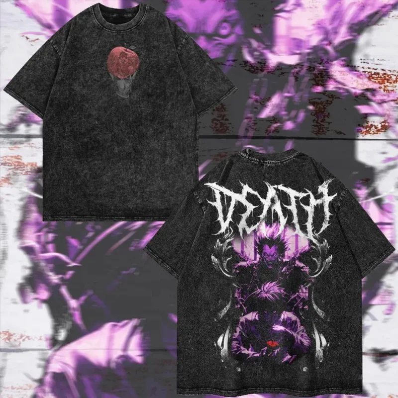 Death Note Vintage Washed T‑Shirt Yagami Light Ryuk Anime Print T Shirt Unisex Oversized Short Sleeve Men Women Streetwear Tops