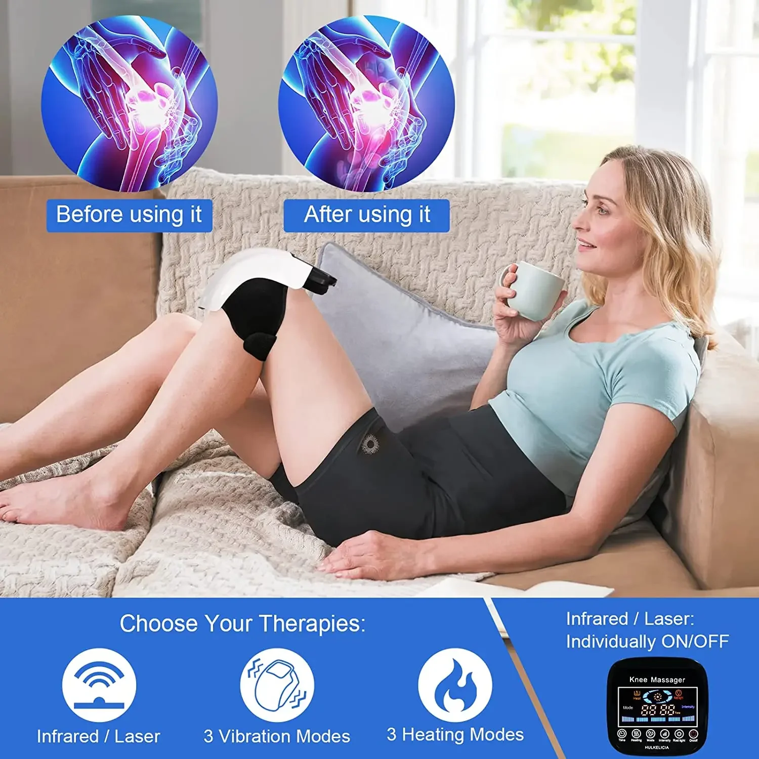 2024  Air Compression Knee Massager with Heat Knee Massage Machine Muscle Pain Relief with 2 Modes and 3 intensity