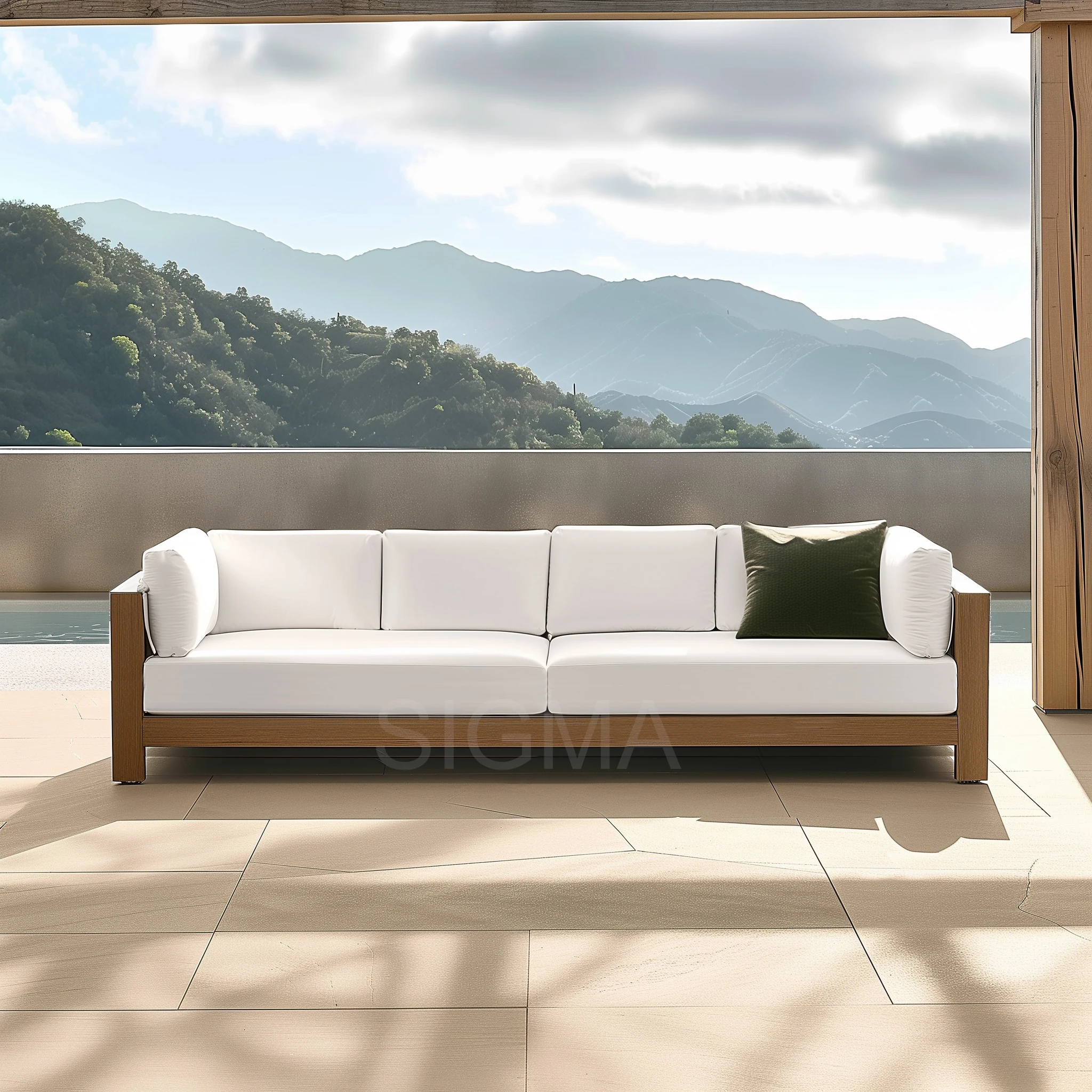 Modern Luxury All Weather Courtyard Patio Garden Hotel Pool Sofa Set Outdoor Leisure Solid Wood Furniture