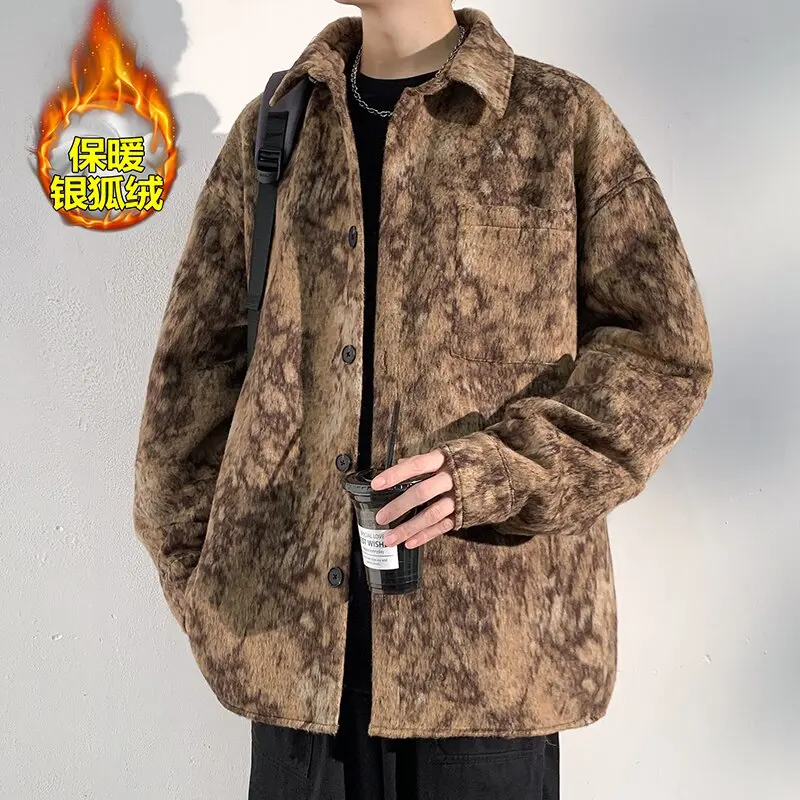 Autumn and Winter New Fashionable Trendy Retro Plus Velvet Thick Warm Jacket Men's Loose Sports Large Size High Quality Coat