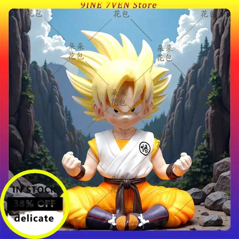Estatua de Dragon Ball Son Goku sentado Saiyan Gk, adorno de escritorio de Anime, figura de acción, juguete coleccionable, decoración montada en coche, 11cm