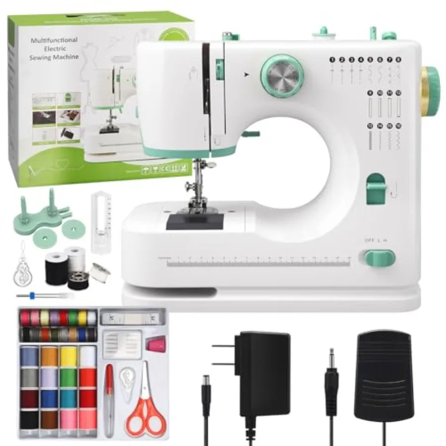 

Mini Sewing Machine for Beginners with 32 PCS Threads Kit16 Built-In Stitches 2 Speed Multifunctional Portable Sewing with Foot