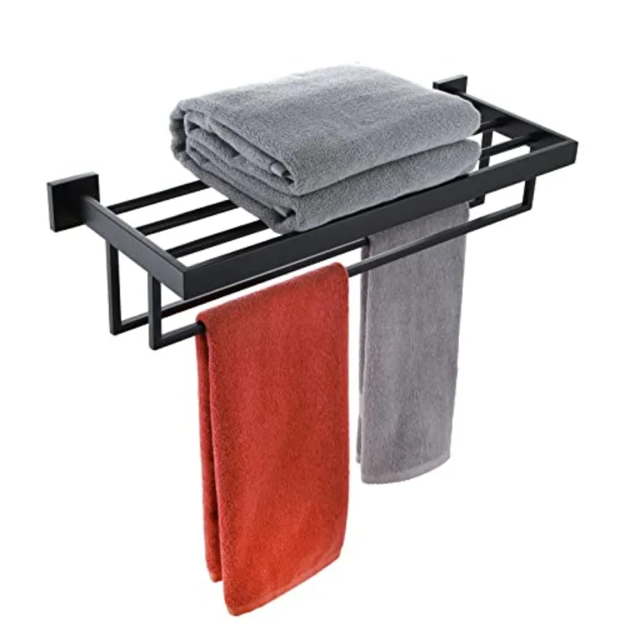 

Bathroom Matte Black Towel Rack 24'' with Double Bars, SUS304 Stainless Steel Wall Mounted for Modern Bathrooms