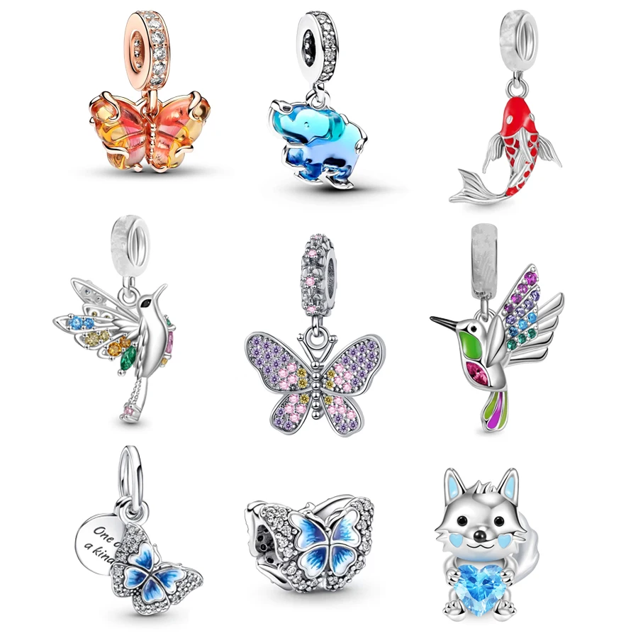 New Original Murano Glass Butterfly，Elephant，Lucky Carp Fish Dangle Charm Bead Fit European 925 Sterling Silver Bracelet Jewelry