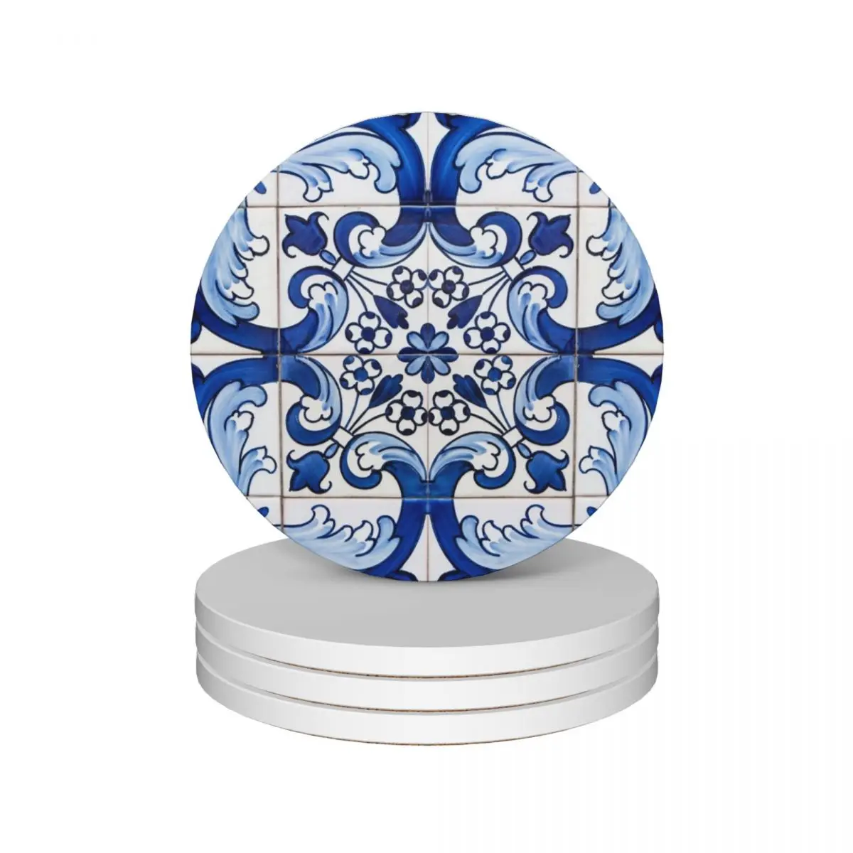 

Antique Classic Lisbon Blue Azulejo Tile Floral Pattern Ceramic Coasters (Set of 4) cup holder black kawaii set cute Coasters