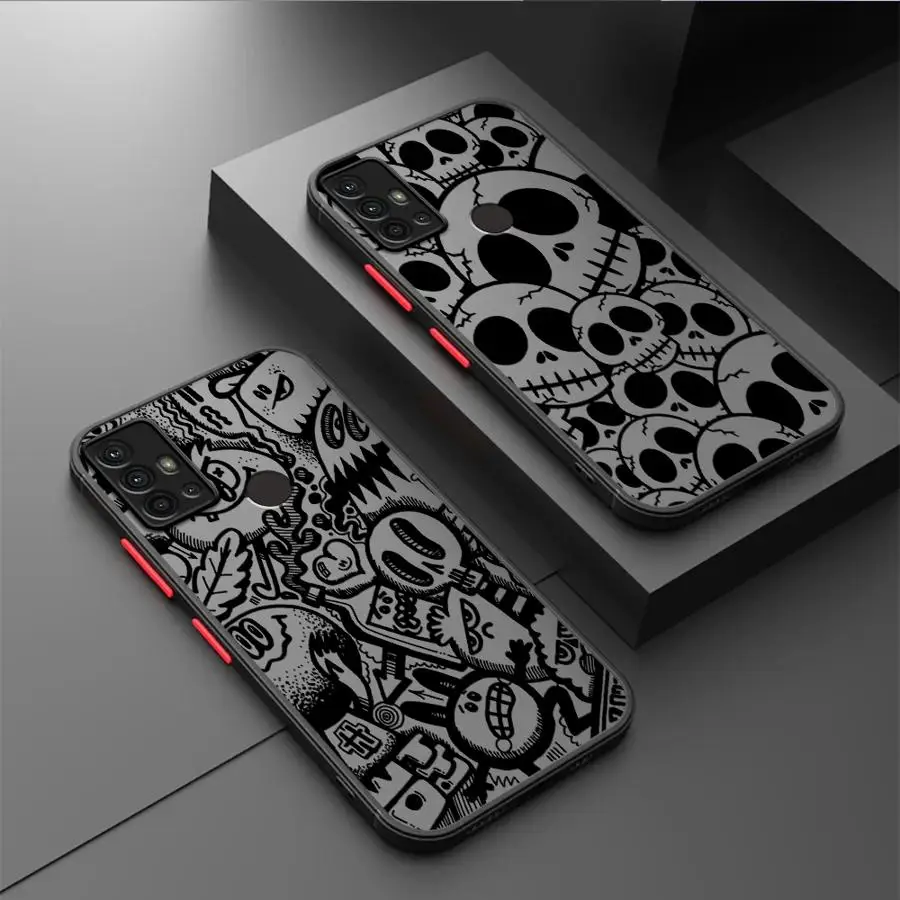 الكتابة على الجدران الهيكل العظمي كول الفن الأسود حافة الحال بالنسبة لسامسونج غالاكسي A22 A24 A53 A73 A54 A52 A56 A34 A25 A26 A35 A36 A21s