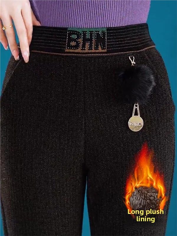 Mom Jean High Rise - Shiny Sequin Fleece Lined Chino Pants