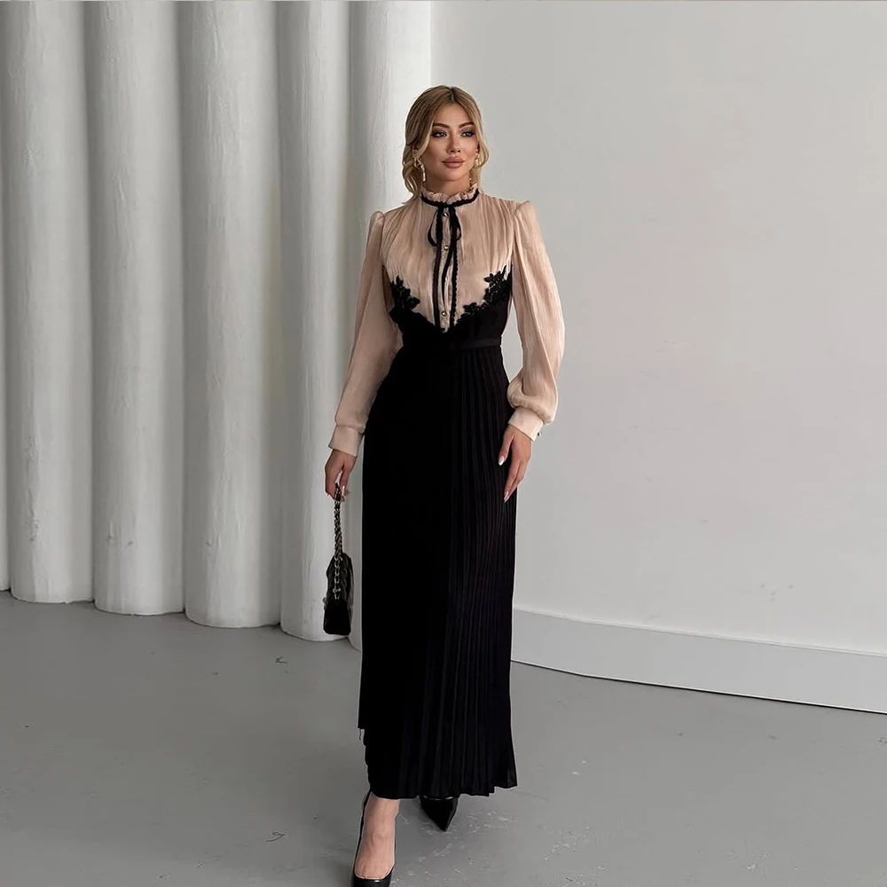 Customized Draped Women Evening Dresses Full Sleeves Long Formal Dress for Prom Party Applique Floor Length Cocktail Gowns