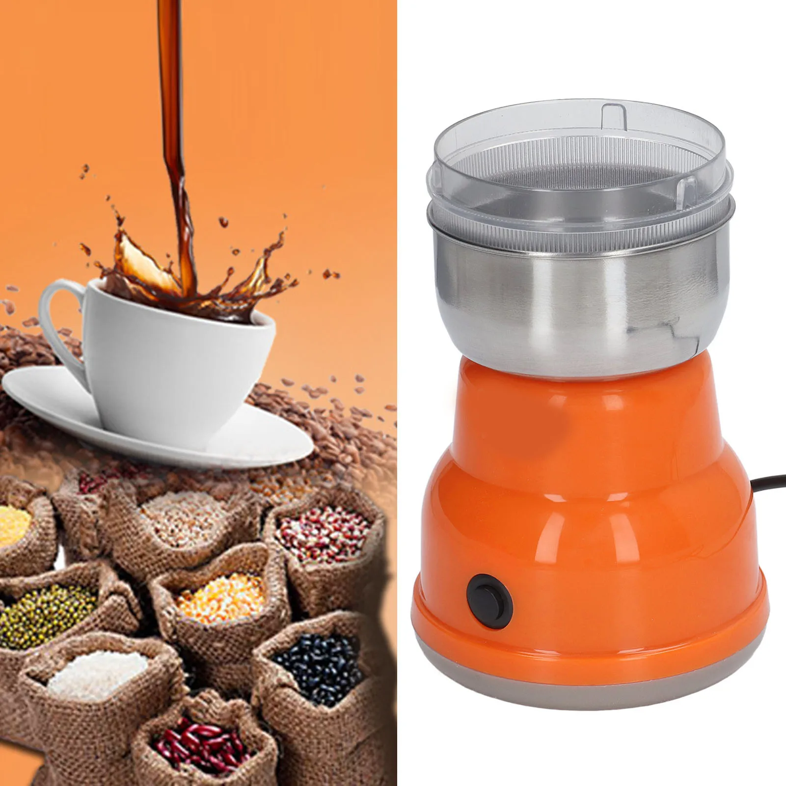 مطحنة القهوة الكهربائية 300 واط شفرة من الفولاذ المقاوم للصدأ طحن حبوب البن التوابل