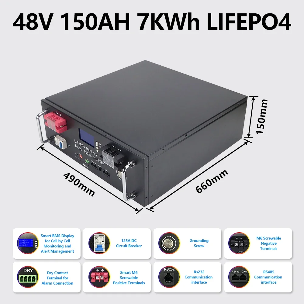 48V 150AH 100AH LiFePO4 Battery Built-in BMS Lithium Iron Phosphate Cells For Replacing Most of Backup Power Home Energy Storage