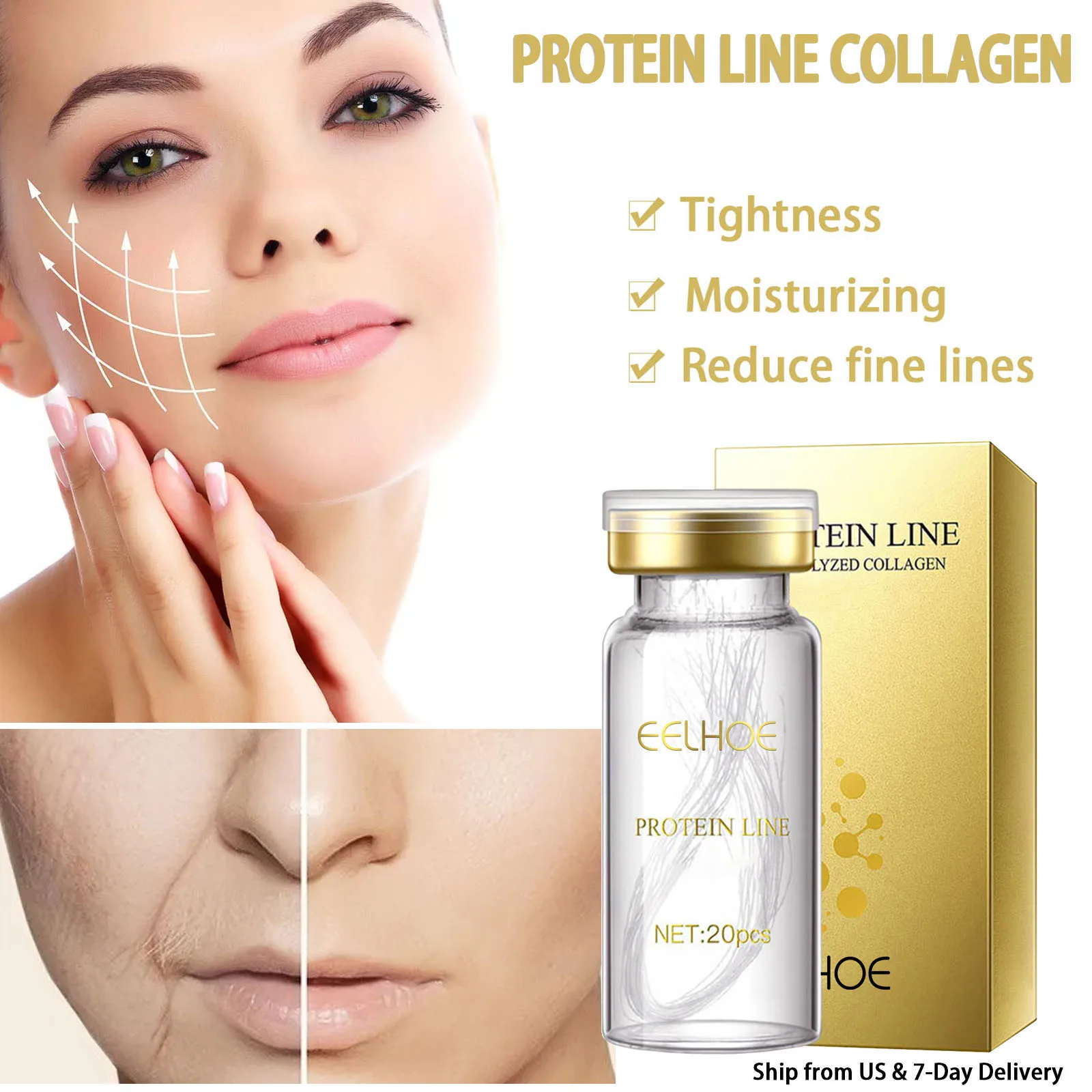 Protein Lift Line Soluble Collagen Facial Essence Protein Peptide Gold Thread Facial Essence for Anti-Aging Skin Firming