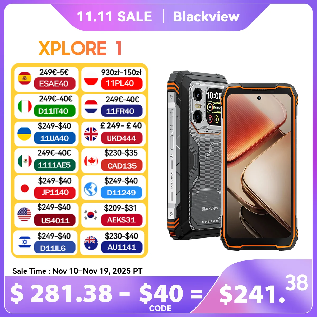Blackview XPLORE 1 Outdoor Mobile Phone, 5G Waterproof Rugged Smartphone Android 15, 6.78'' 2.4K Display, 16GB+512GB, 20000mAh
