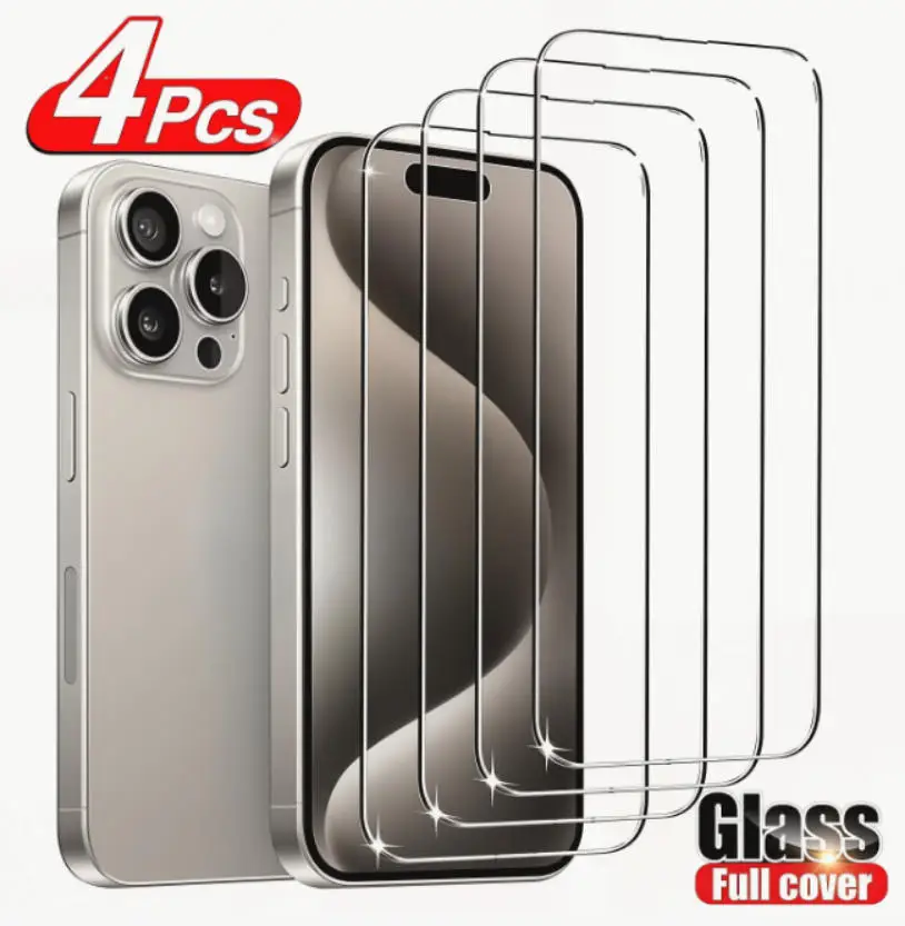 

4Pcs Tempered Glass For iPhone 17 16 15 Pro Max 14 Plus 12 13 mini XS X XR 11 8 7 Protective Cover Glass Screen Protector