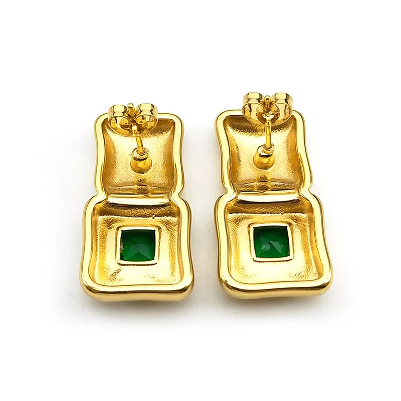 Charm Green Glass Square Earrings for Women Girls Stainless Steel Gold Color Party Female Ear Studs Jewelry Gifts  ZZZ1086