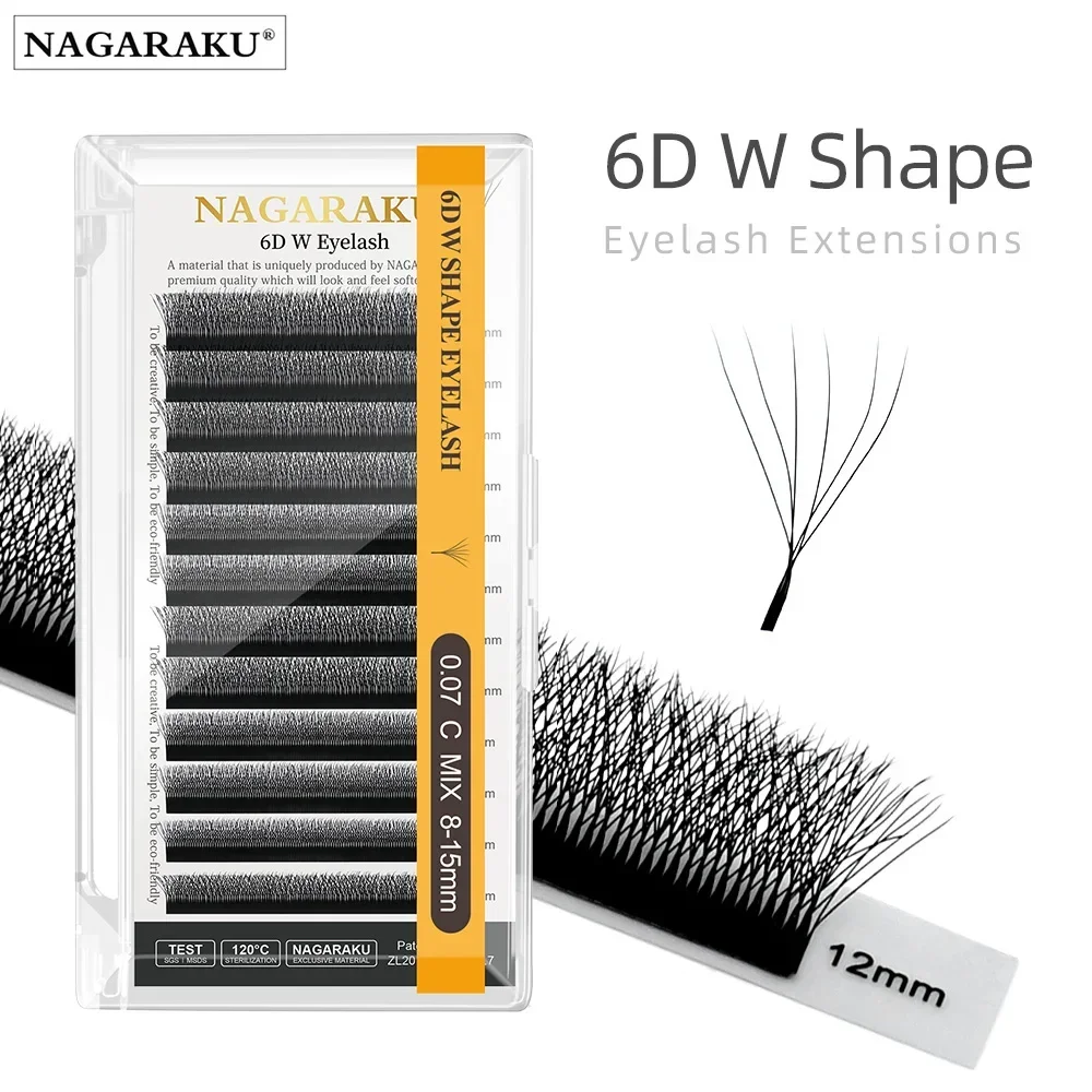 NAGARAKU 6D W Shape Automatic Flowering Bloom Premade Fans Eyelash Extensions Natural Soft Light Full Dense