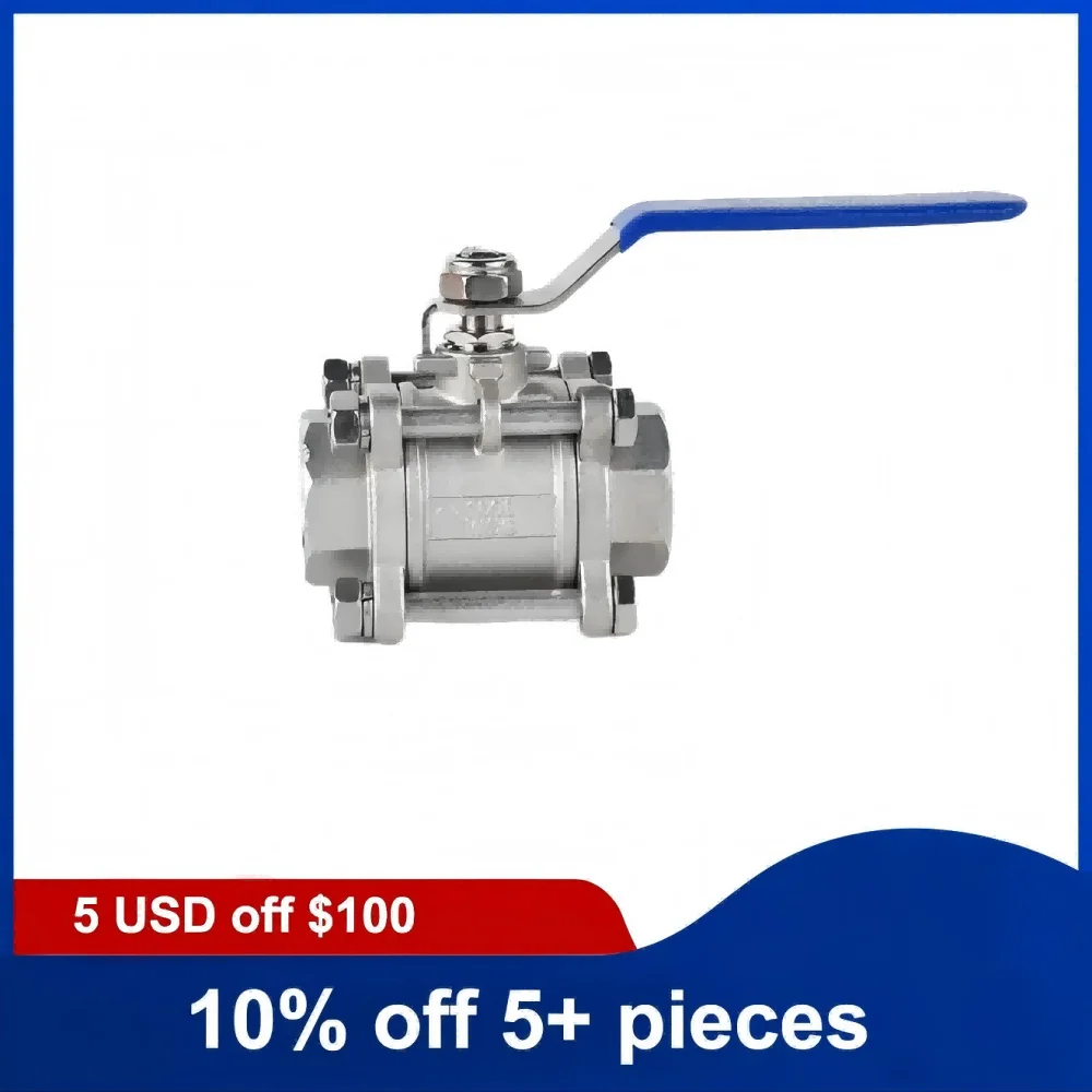 4inch 304 Stainless Steel 3 Pieces Ball Valve 1000 WOG Thread Manual Ball Valve With PTFE