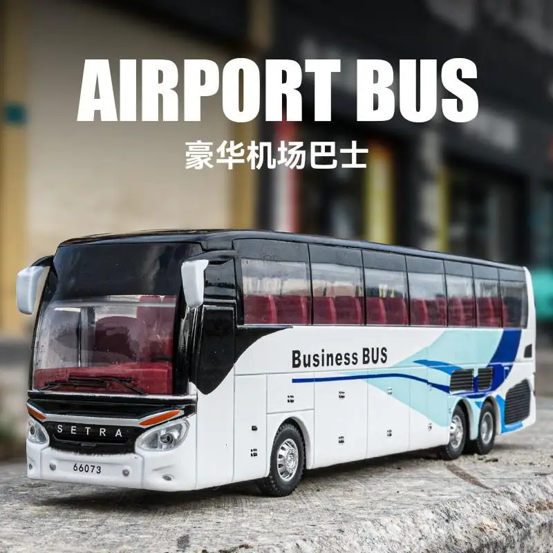 1/32 Scale Diecast Alloy SETRA Luxury Bus Model Children's Toy Car Business Travel Bus Pull Back Sound and Light Miniature
