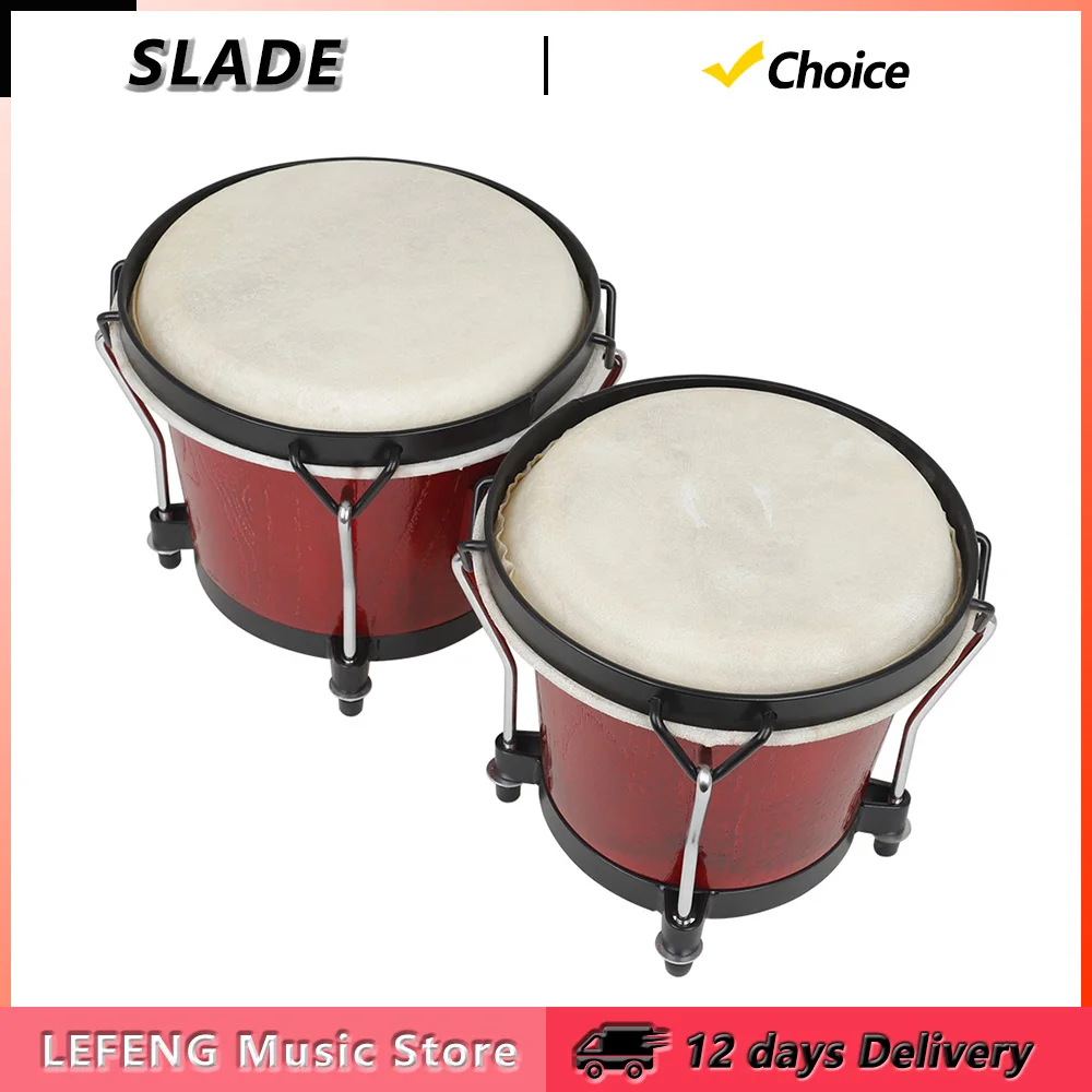 

SLADE Bongo Drum Solid Wood Cuban African Drum Jazz Style Music Thick Goatskin Bongo Drum Percussion Musical Instrument