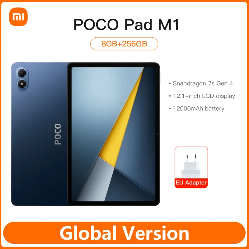 Планшет POCO PAD M1 Global Version, Android, Snapdragon 7s Gen 4, 12.1-дюймовый 120Гц 2.5K дисплей, 12000 мАч, быстрая зарядка 33 Вт, планшетный ПК
