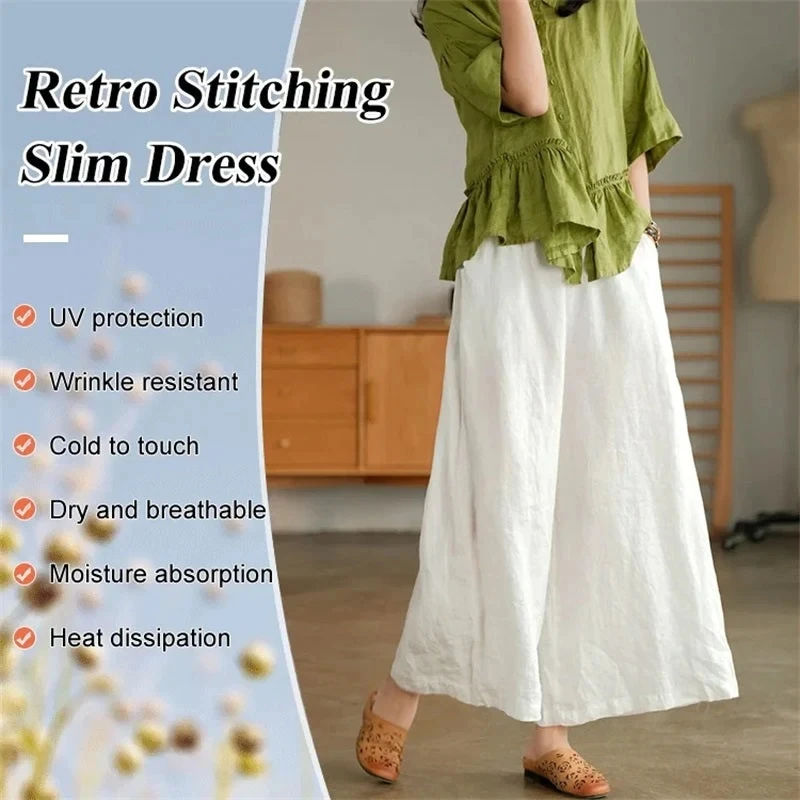 Pantalones informales holgados de pierna ancha para mujer, calzas Vintage de lino y algodón de cintura alta, pantalones holgados de cintura elástica suave para primavera