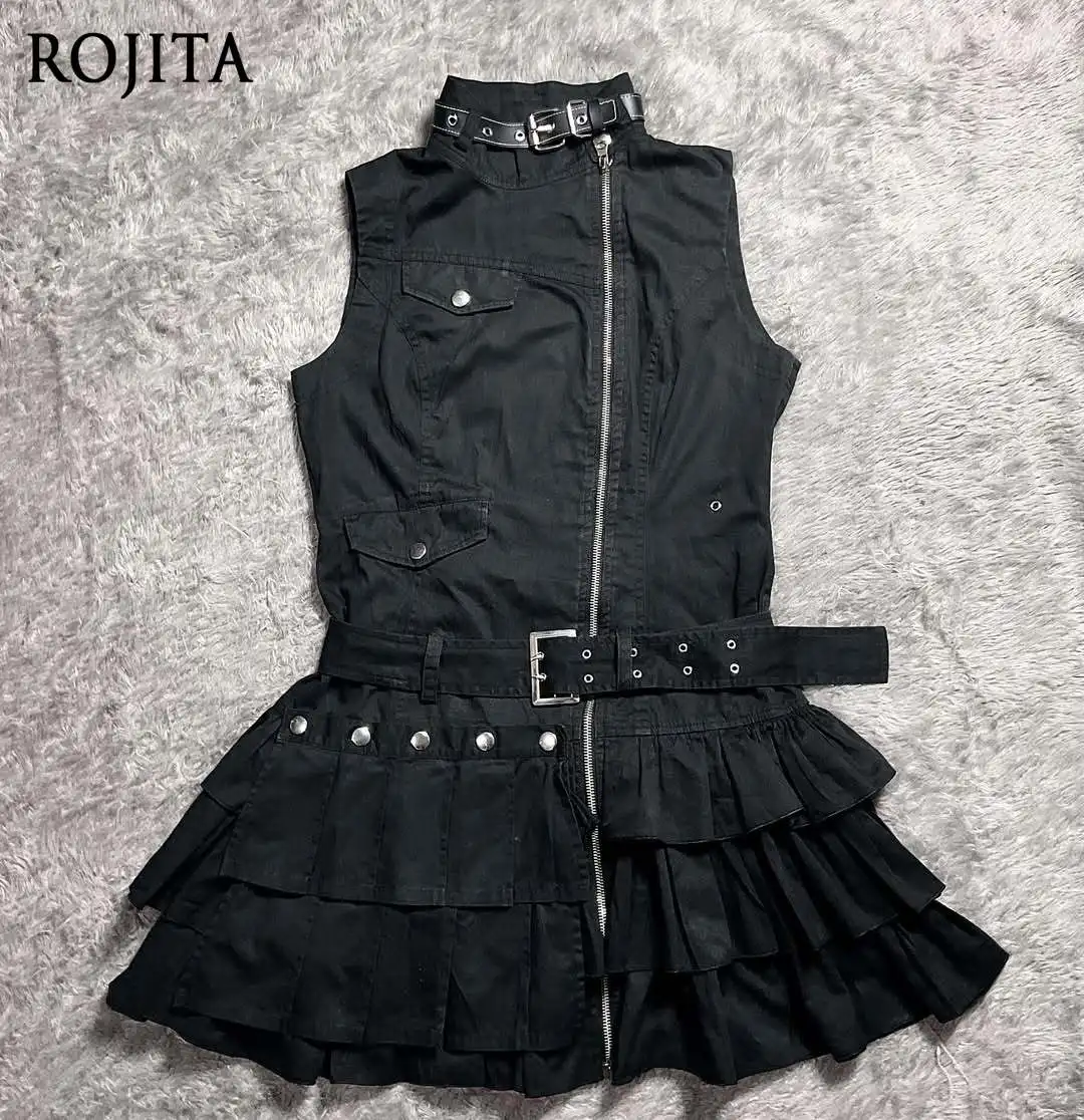 Vestido negro adelgazante de estilo gótico para mujer, novedad de verano 2025, Vestido corto sin mangas de gama alta con cuello levantado Vintage