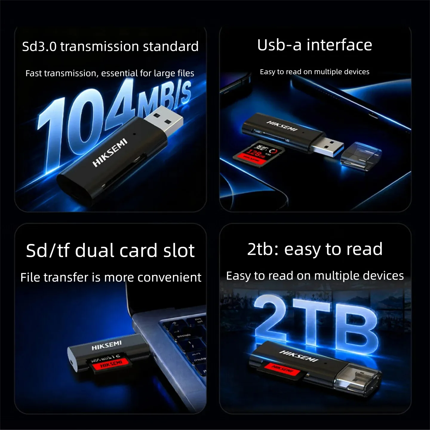 HIKSEMI 2-in-1 Card Reader USB A/USB C to SD MicroSD TF Card USB Card reader SD/TF Card Adapter for PC Laptop Accessories