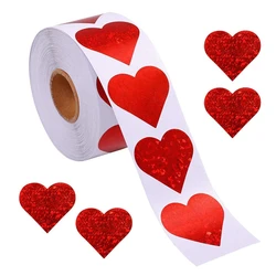 Autocollant coeur scintillant rouge, étiquette adhésive pour Scrapbooking, 300 pièces/rouleau, papeterie décorative pour la saint-valentin et mariage