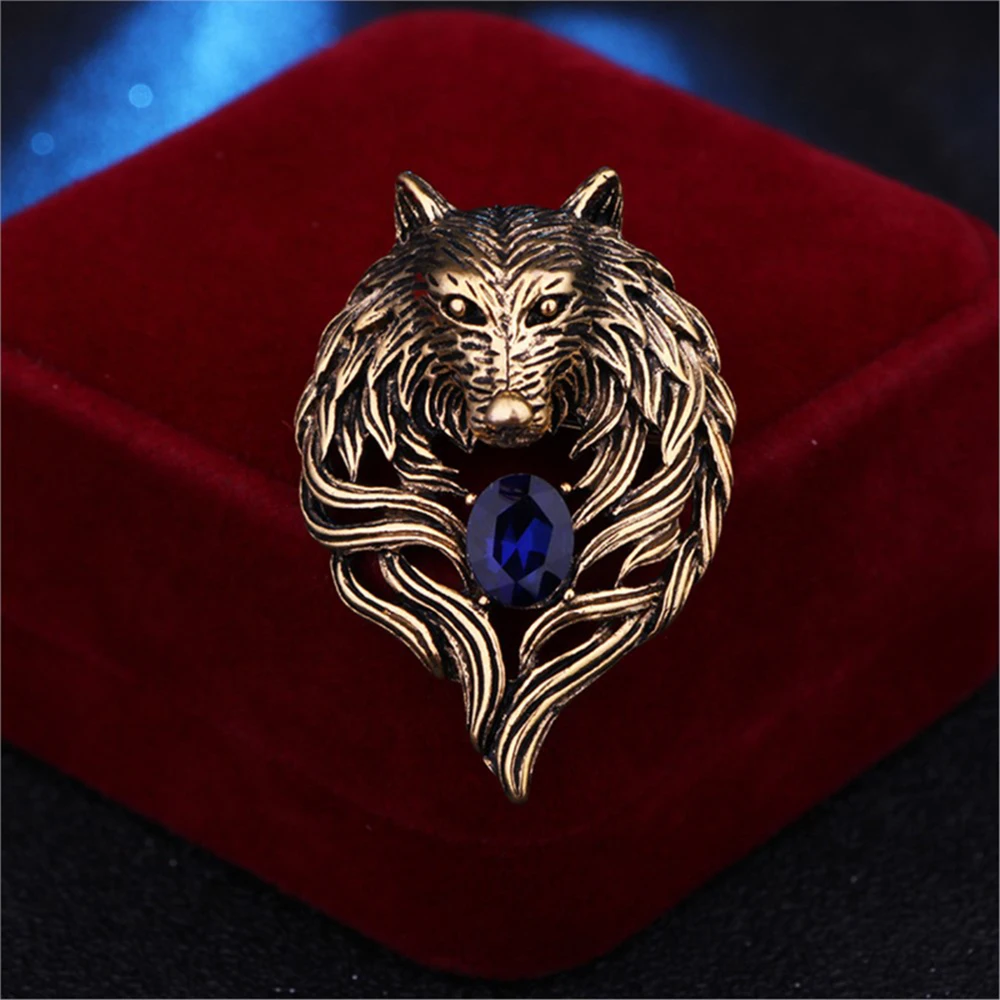 New Vintage Animal Wolf Brooche strass collare spille distintivo spille Fashion Suit Shirt abbigliamento gioielli per uomo accessori