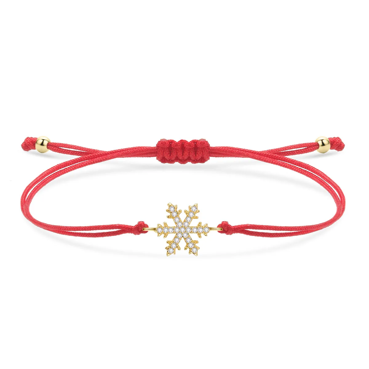 CZ Crystal Brass Snow Flake Charm Bracelet Women Gold-plated Copper Cubic Zirconia Crystal Zircon Red String Handmade Jewelry