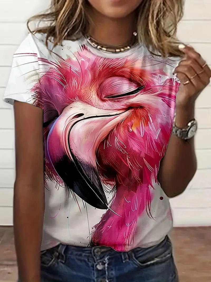 ファッションフラミンゴ3Dプリント メンズ レディース Tシャツ 新作 夏 カジュアル Oネック 半袖Tシャツ Y2K ハラジュク オーバーサイズ キッズTシャツ トップス