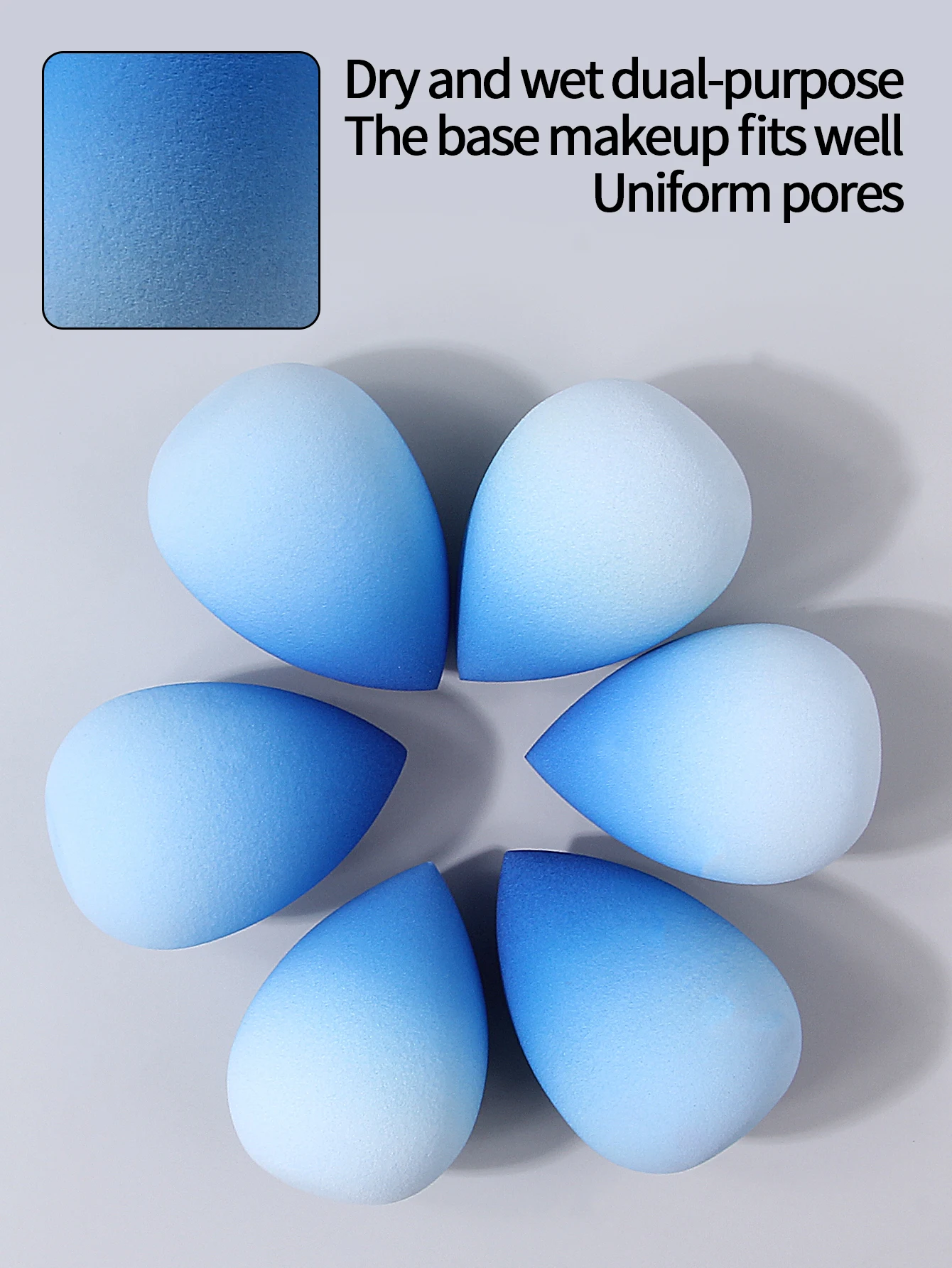 6 قطع من بيضة التجميل على شكل قطرة الماء الزرقاء، بيضة مكياج فائقة النعومة جافة ورطبة مزدوجة الأغراض، سائل كريم الأساس، بيضة إسفنجية خاصة خافي العيوب
