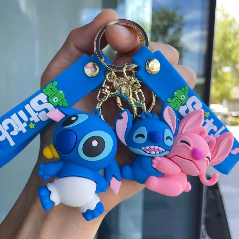 10 Pcs A Pack 6 Types Stitch Keychains Pink Blue Pvc Doll School Bag Car Pendant Child Boy Girl Gift Halloween Christmas