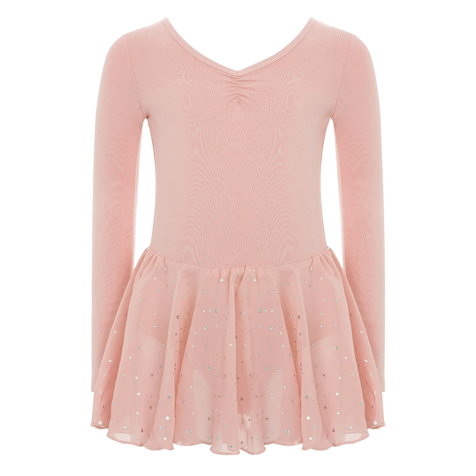 Vestidos de calentamiento de baile de Ballet para niñas, vestido de lentejuelas de manga larga fruncido frontal para práctica de calentamiento, leotardos de baile