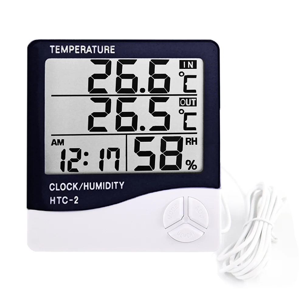 LCD Digital Temperature Humidity Meter HTC-1 HTC-2 Home Indoor Outdoor hygrometer thermometer Weather Station with Clock
