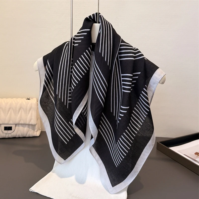 

Женский шейный шарф с геометрическим принтом, хлопковый бархатный шарф для волос, платок, повязка на голову, шали, шейный платок, бандана