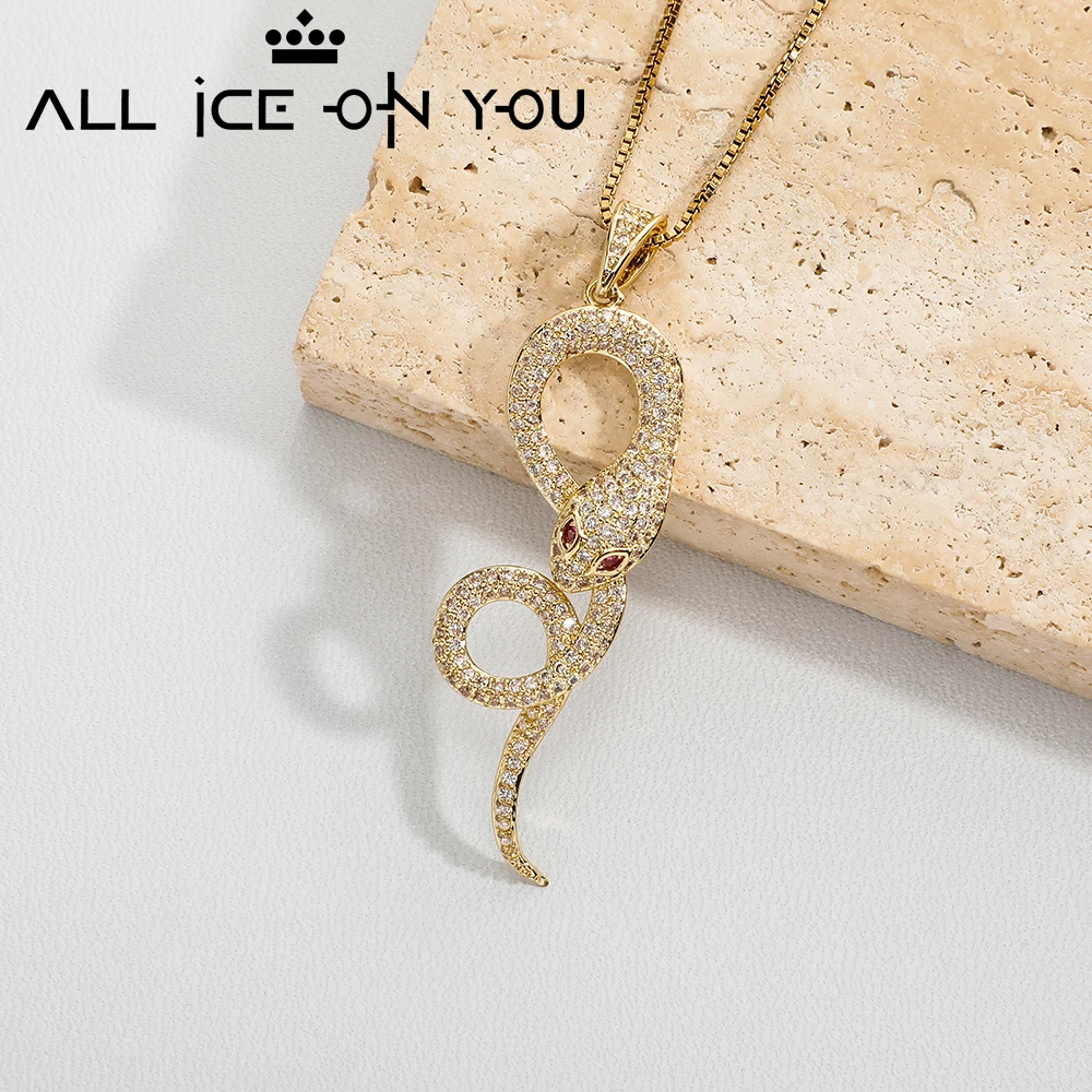 ALLICEONYOU Iced Out Cubic Zircon Luxury Bending Snake Box Chain Pendant&Necklace Hip Hop Fashion Jewelry Female Gift