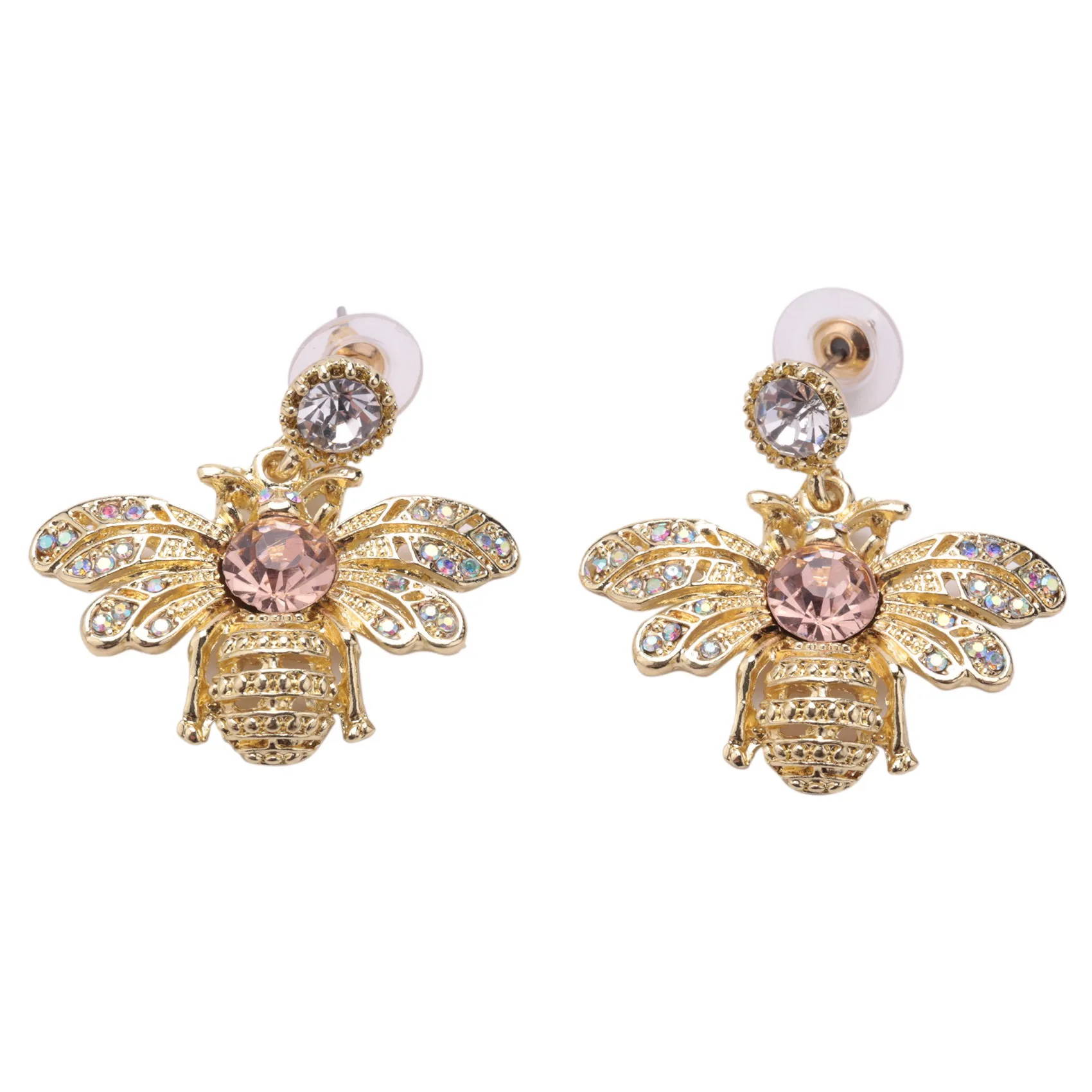 Cute Rhinestone Crystal Insect Gold Bumble Honey Bee Stud Earrings Honeybee Earrings For Women Piercing Jewelry