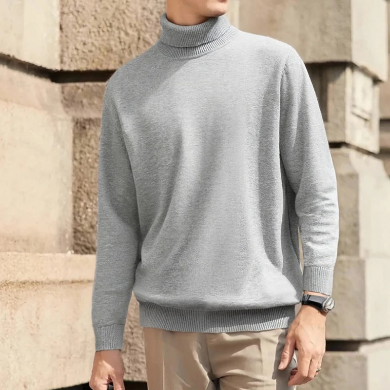 

Мужской свитер с высоким воротником, повседневный утепленный мужской вязаный свитер с высоким воротом, теплый джемпер, шерстяной пуловер, мужская верхняя одежда, трикотаж, топы
