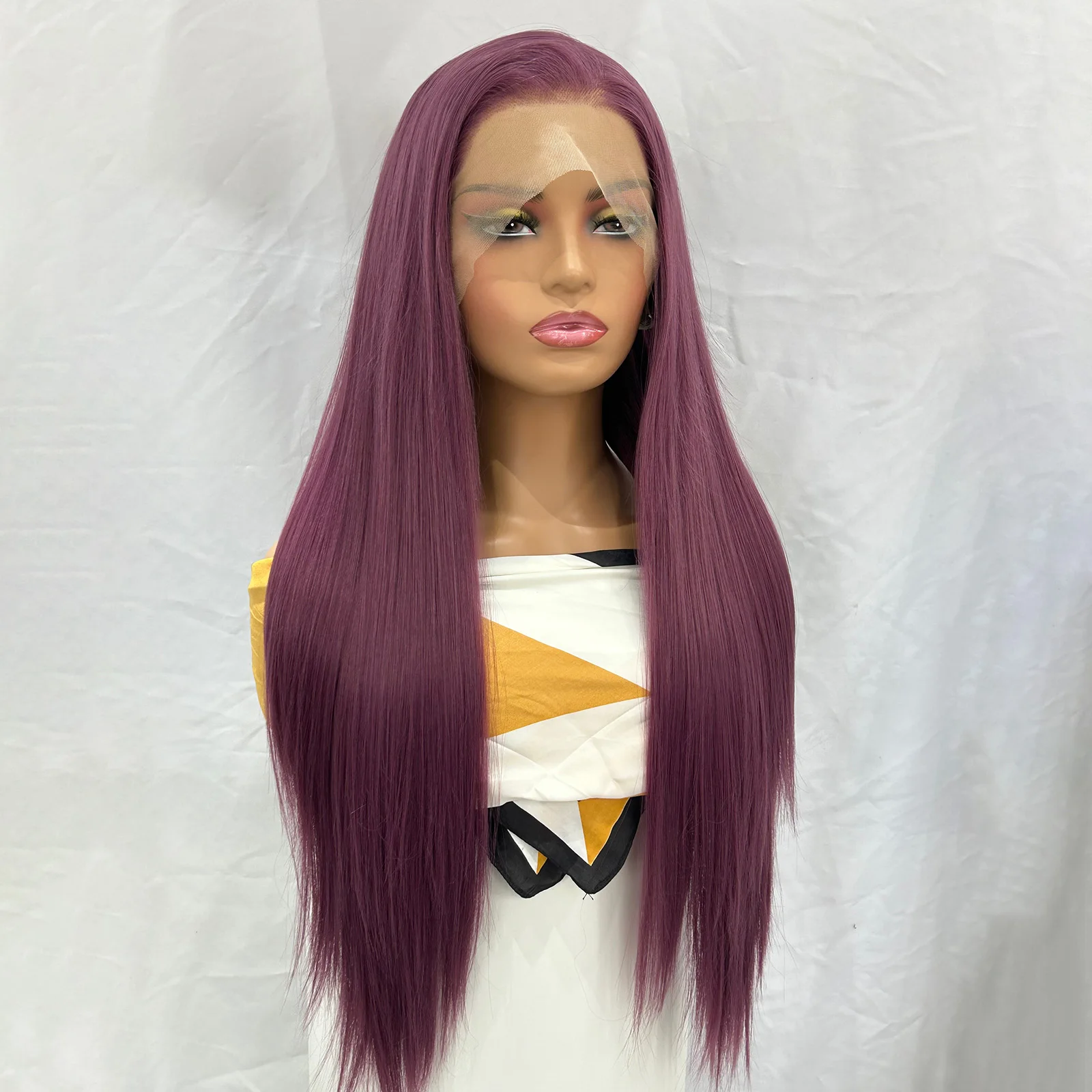 الأرجواني الداكن طويل حريري مستقيم الاصطناعية 13X4 الدانتيل الجبهة الباروكات للنساء جزء مجاني غلويليس ياكي غريب الملونة حفلة تأثيري استخدام