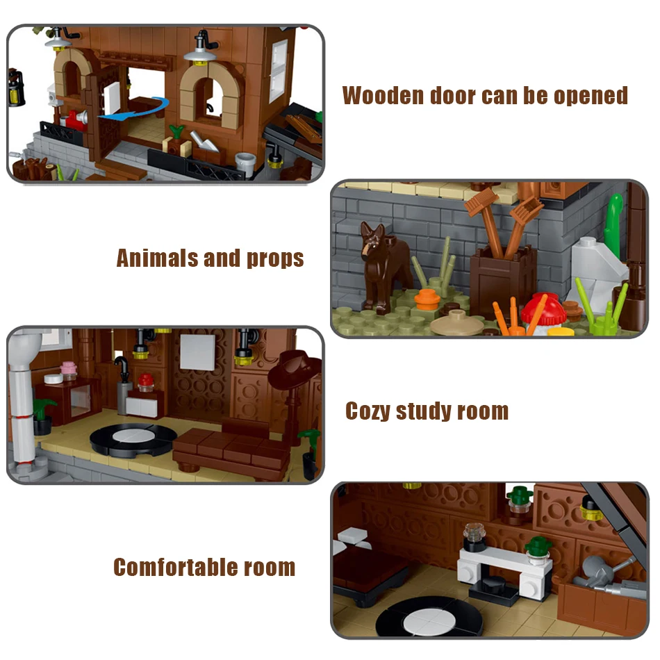 2025 Ideas Forest Cabin Street View MOC Building Blocks with LED Strip Wooden House Architecture Modular Bricks Toy for Kid Gift