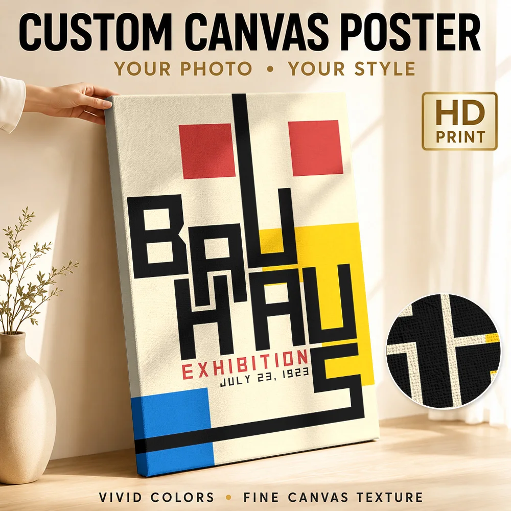 Bauhaus Exhibition  1923 Canvas Painting Poster Personalized Photo Sports Portrait Canvas Wall Art for Gym Decor Ready to Hang