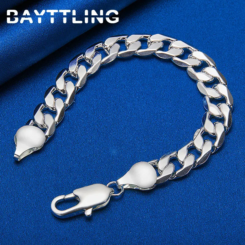 Men's 925 Sterling Silver 8 Inches 12MM Side Chain Bracelet For Women Couple Wedding Gift Fashion Jewelry Accessories