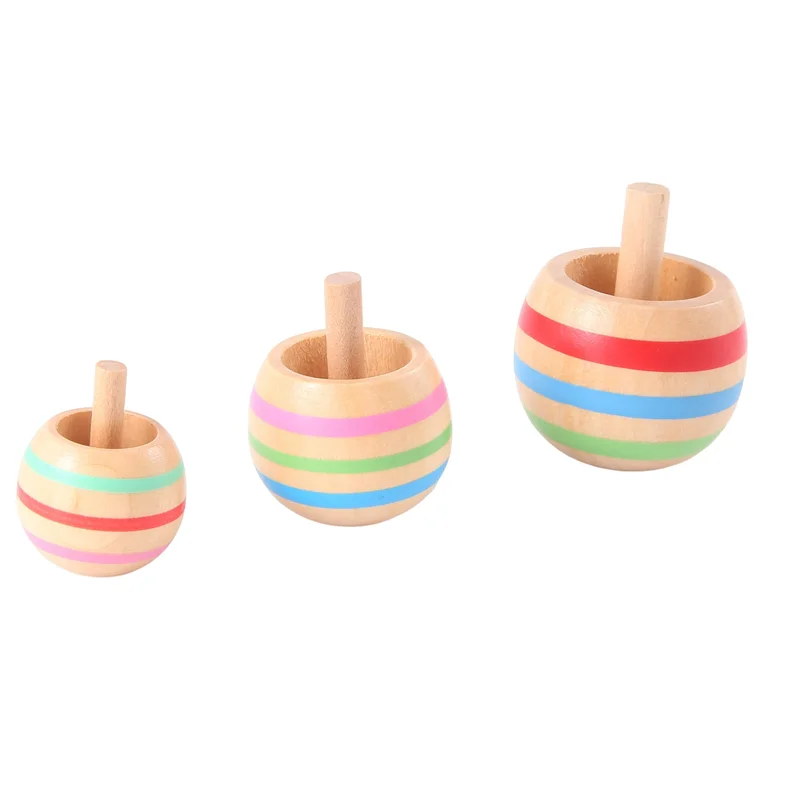 WOWFU-15Pcs Wooden Colorful Spinning Top Kids 3 Sizes For Children Above 3 Years Old