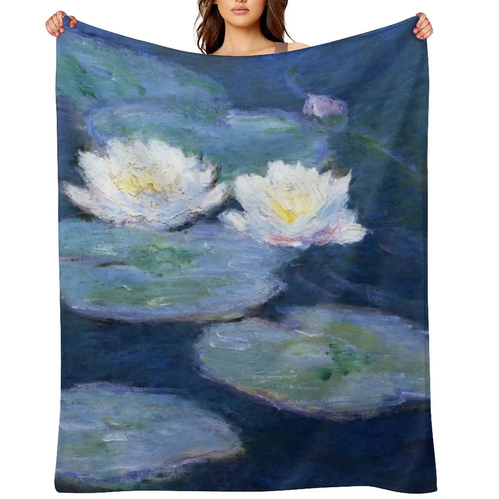 

Two Water Lilies Monet Fine Art Throw Blanket Quilt Flannel Fabric Fashion Sofas Summer Blankets